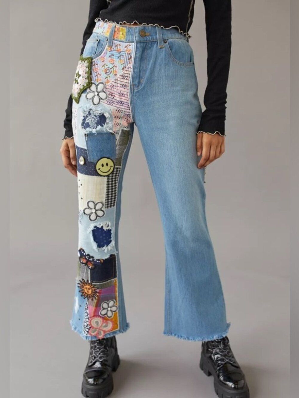 Urban Outfitters BDG Indigo 90s Patchwork High Waisted Flare Wide Jeans Sz 27